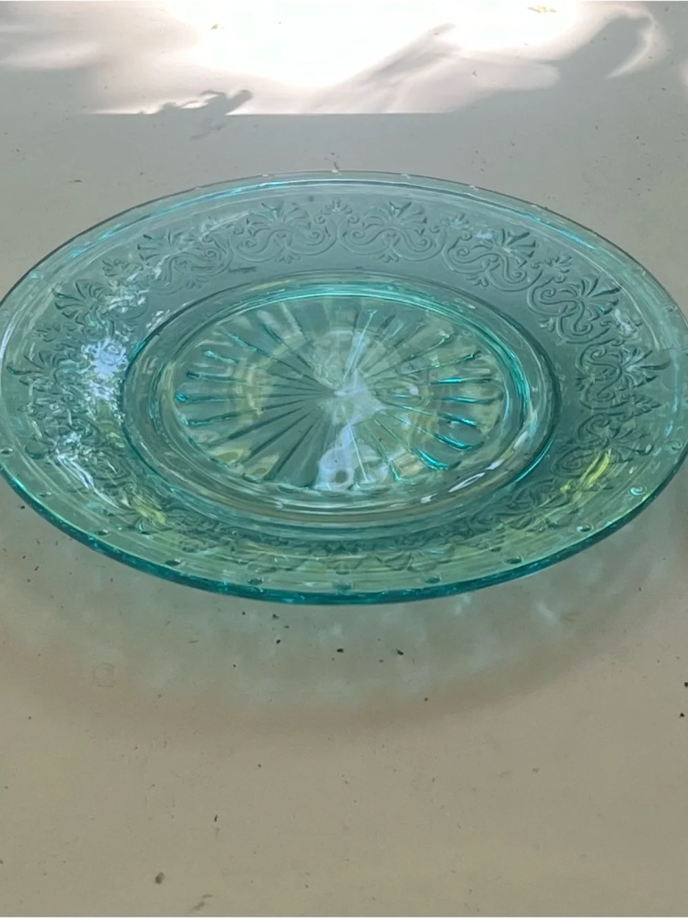 Turquoise Pressed Glass Dinner Plate - Elegant Decorative Design